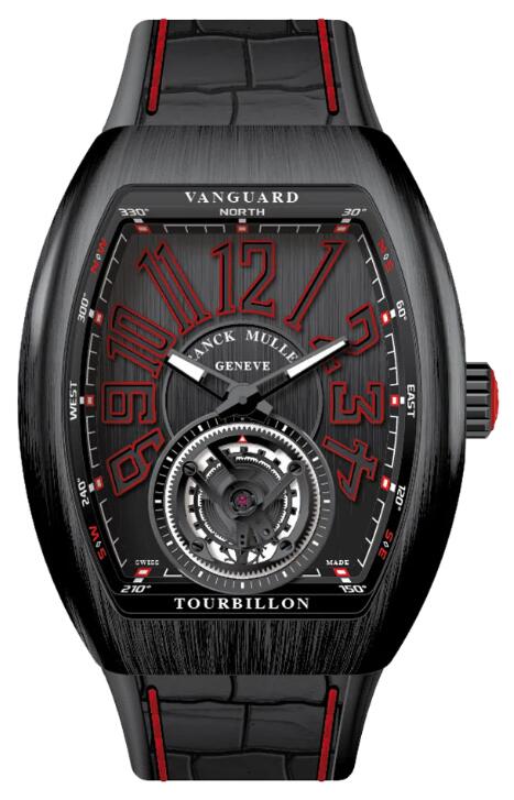 Best FRANCK MULLER Vanguard Tourbillon Brushed Black Titanium - Red V 41 T TT NR BR (ER) (NR NR RGE) Replica Watch